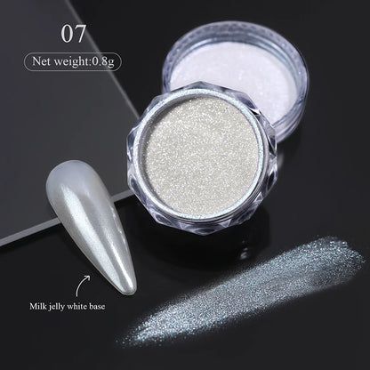 1 Box Aurora White Chrome Nail Powder Sparkling Mirror Pearl Pigments Nail Glitter White Rubbing Dust Nail Art Manicure Decorate