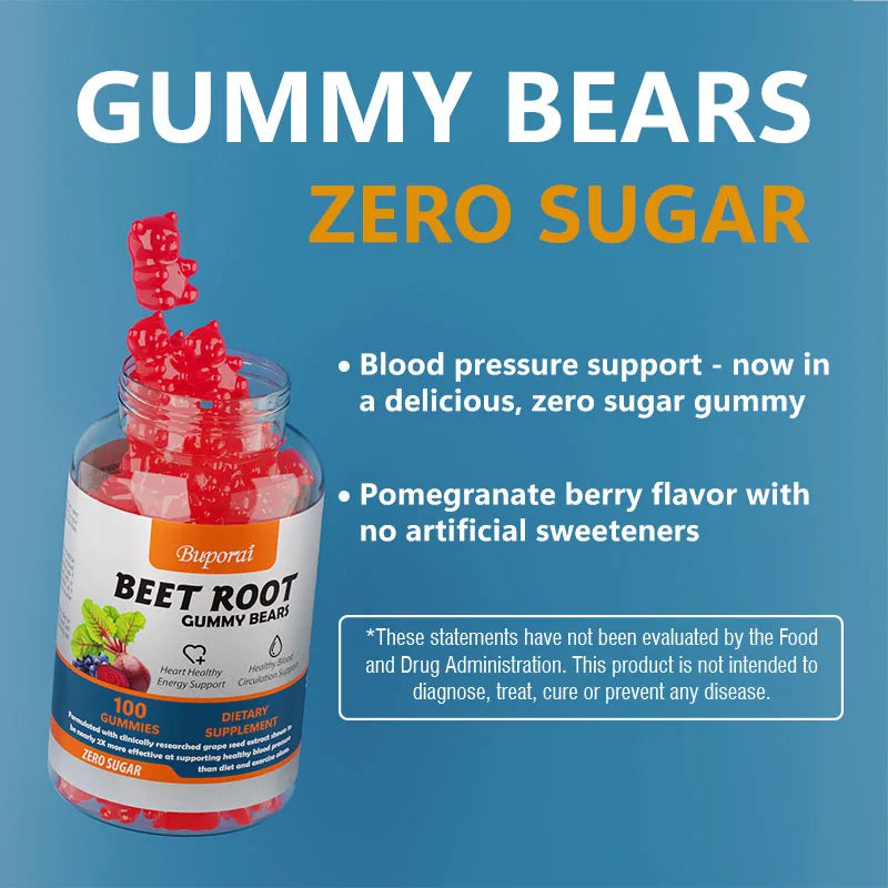Beet Root Gummies - Supports Heart Health, Improves Circulation, Maintains Energy Levels, Vegetarian, Gluten-free