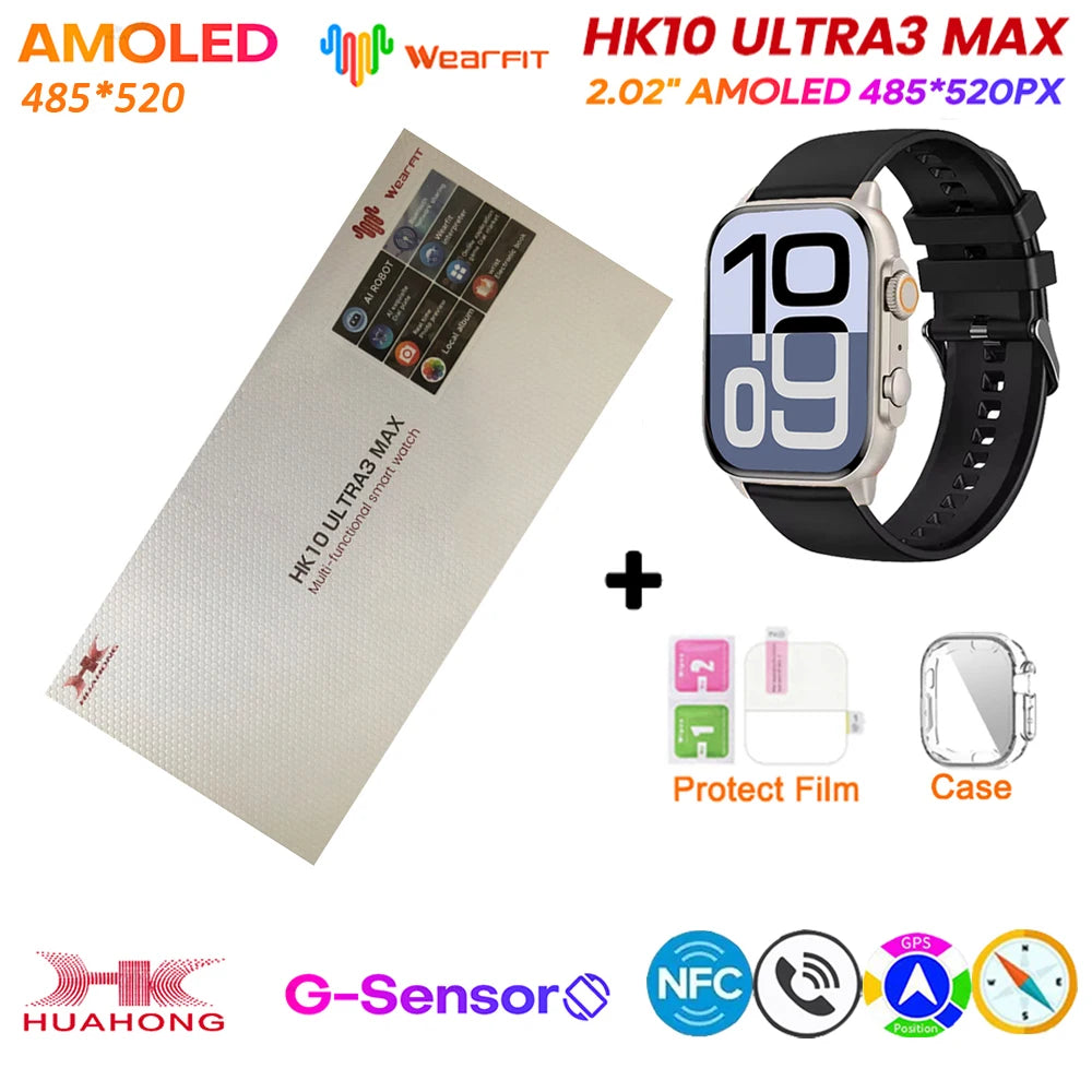 HK10 Ultra 3 MAX Plus 2025 Smart Watch 49mm AMOLED 4GB ROM AI ROBOT Network Sharing NFC GPT Compass GPS Watch for ISO Android