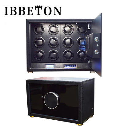 Black Watch Winder Security Safe for Automatic Watches with Digital Lock Faux Leather Finish and Interior Backlight 20slot