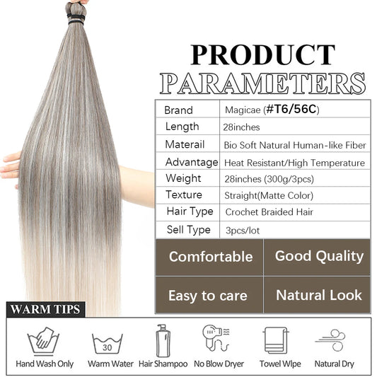 Magicae Crochet Braiding Ombre Blond 27/613 Synthetic Silky Straight Hair Extensions 28 Inches 300Grams 3Pcs/Lot Heat Resistant