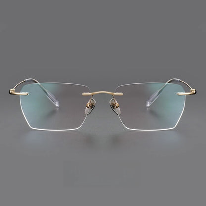 TFTB Pure Titanium Ultra-light Men's Rimless Glasses Business Retro Eyeglasses Flexible Optical Prescription Glasses Frame 142mm