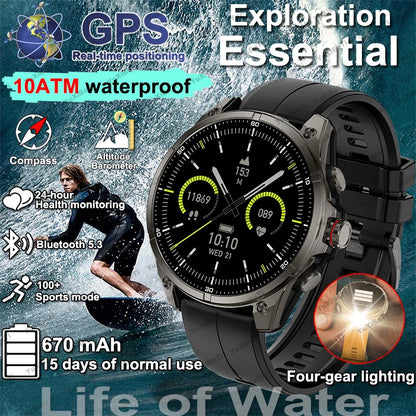 2025 New Premium GPS Smart Watches Outdoor Altimeter Barometer AMOLED Screen Built-in GPS Compass Military Sports Smartwatch Men