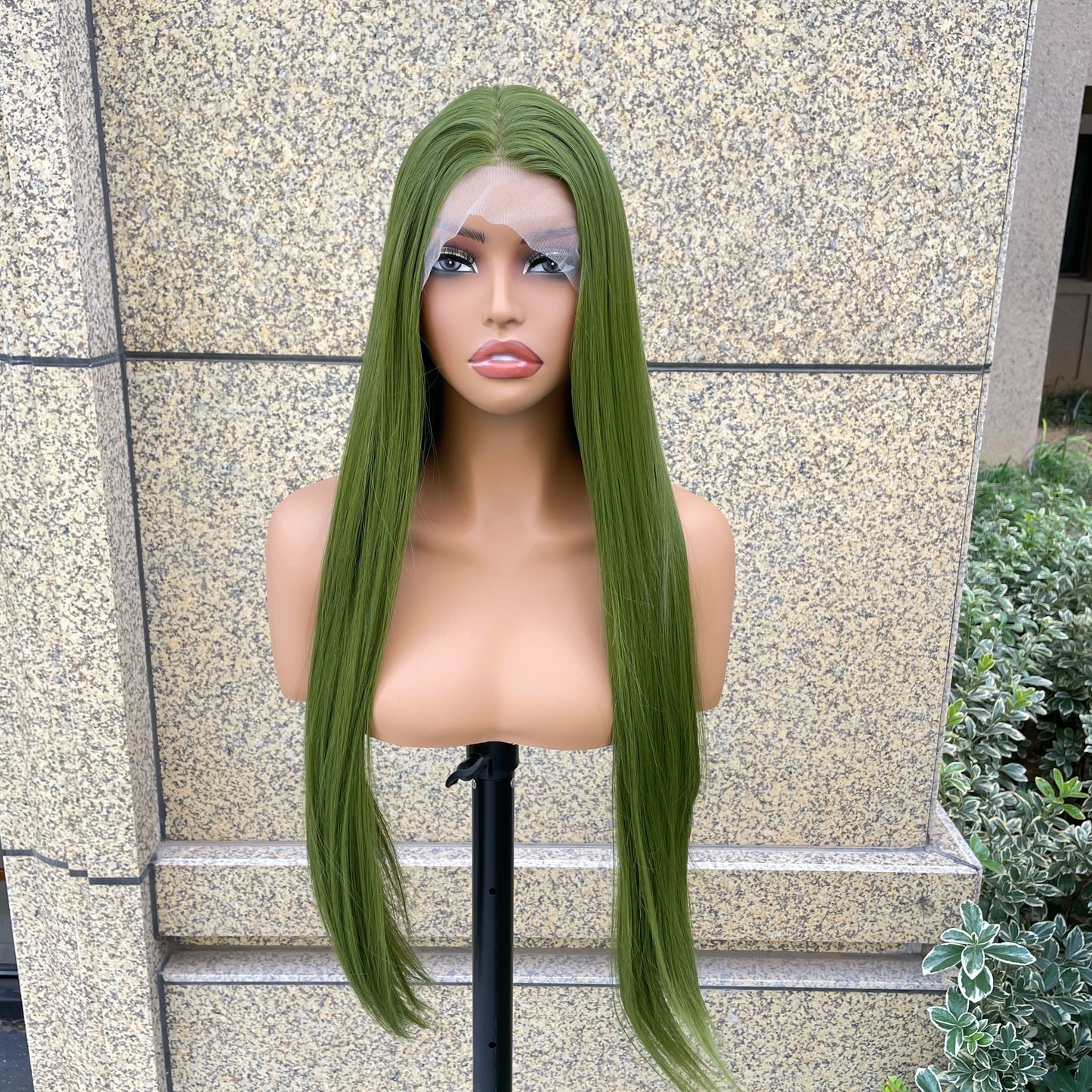 Grass Green 13x4 Synthetic Lace Front Wig for Woman Natural Hairline Long Silky Straight Wig 26 Inch High Quality Glueless Wig