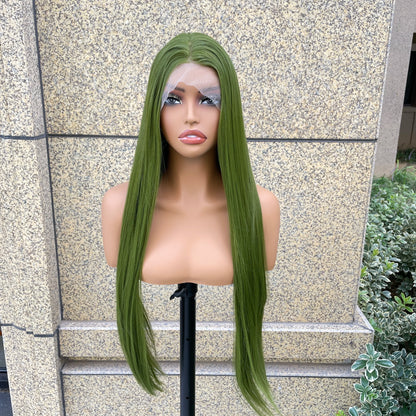 Grass Green 13x4 Synthetic Lace Front Wig for Woman Natural Hairline Long Silky Straight Wig 26 Inch High Quality Glueless Wig