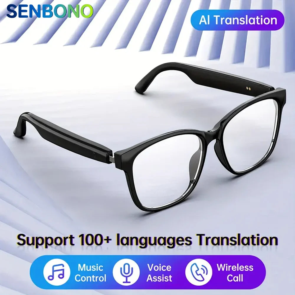 SENBONO 2025 New Smart Glasses with AI Translation Smart Glasses  Outdoor Sport Fishing Driving Sunglass for IOS Android Xiaomi