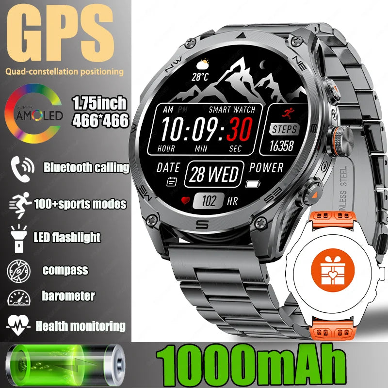 2025 New For Xiaomi GPS Sports Smart Watch 1000mAh large battery LED flashlight compass barometer Military Grade Smartwatchs men