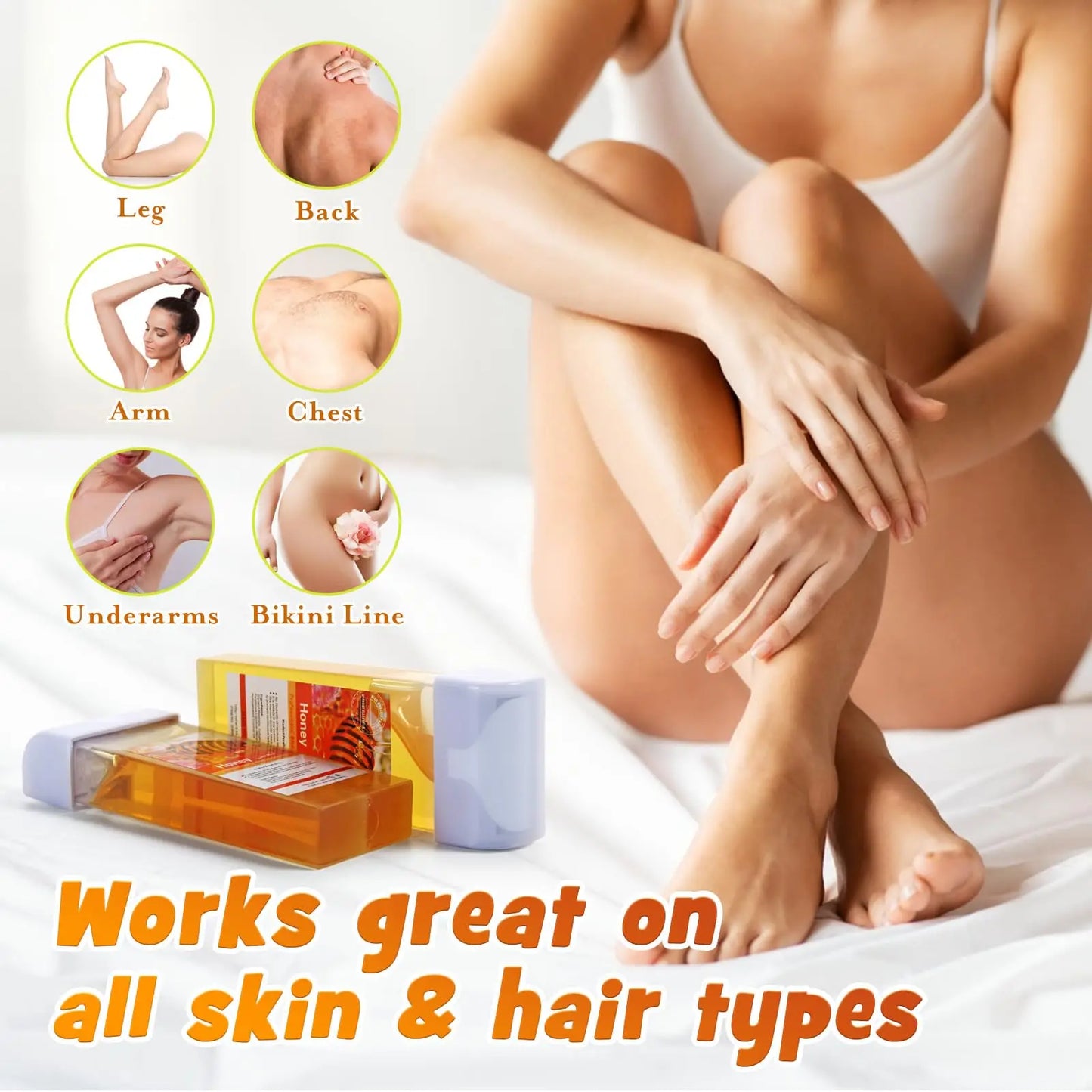 Painless Roll-On Wax Depilatory Honey & Aloe Vera Wax Cartridge for Bikini And Body Hair Removal Compatible with Wax Warmers