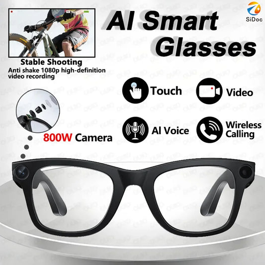 Al Smart Glasses 800W HD Camera Anti Shake 1080P HD Video Recording Translation Touch Al Voice Wireless Call Smart Glasses