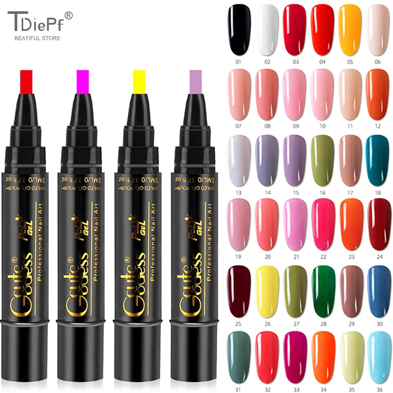 1 Pcs Pure Color Gel Nail Polish Pen For Nails Art Gel Semi Permanent Base Top Coat UV Gel Varnish Hybrid Neon Nail Polish
