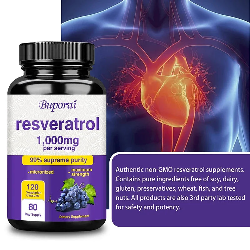Resveratrol Supplement - Anti-Aging, Cardiovascular & Joint Support, Skin Health