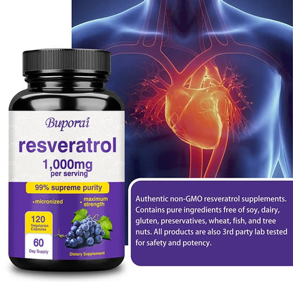 Resveratrol Supplement - Anti-Aging, Cardiovascular & Joint Support, Skin Health