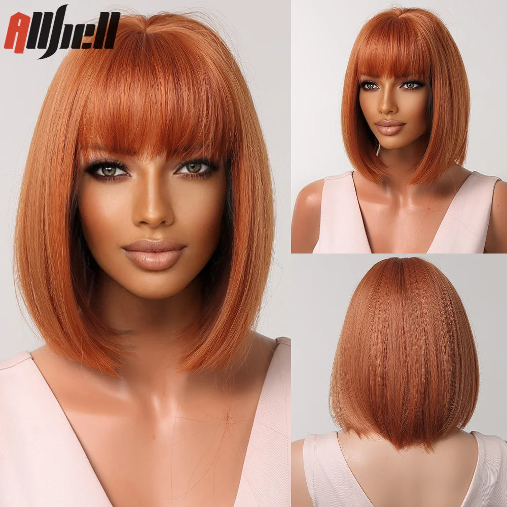 Medium Length Chestnut Brown Synthetic Wigs Middle Part Wine Red Highlights Straight Wig Heat Resistant for Women Party Cosplay