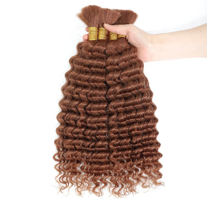 30# Chocolate Brown Deep Wave Bulk 100G 2 Bundles Human Hair for Boho Braids Curly Braiding Hair 14-24 inch Remy Hair Brazilian