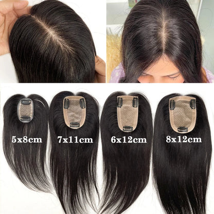 Breathable Silk Base Human Hair Women Toppers 4 Sizes Natural Scalp Top Virgin European Human Hair Pieces with Clips