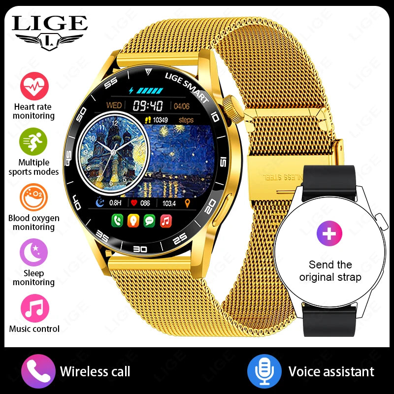 LIGE Men Fashion HD Screen Outdoor Sports Fitness Heart Rate Smartwatch 2025 New Bluetooth Call Waterproof Smart Watch Women