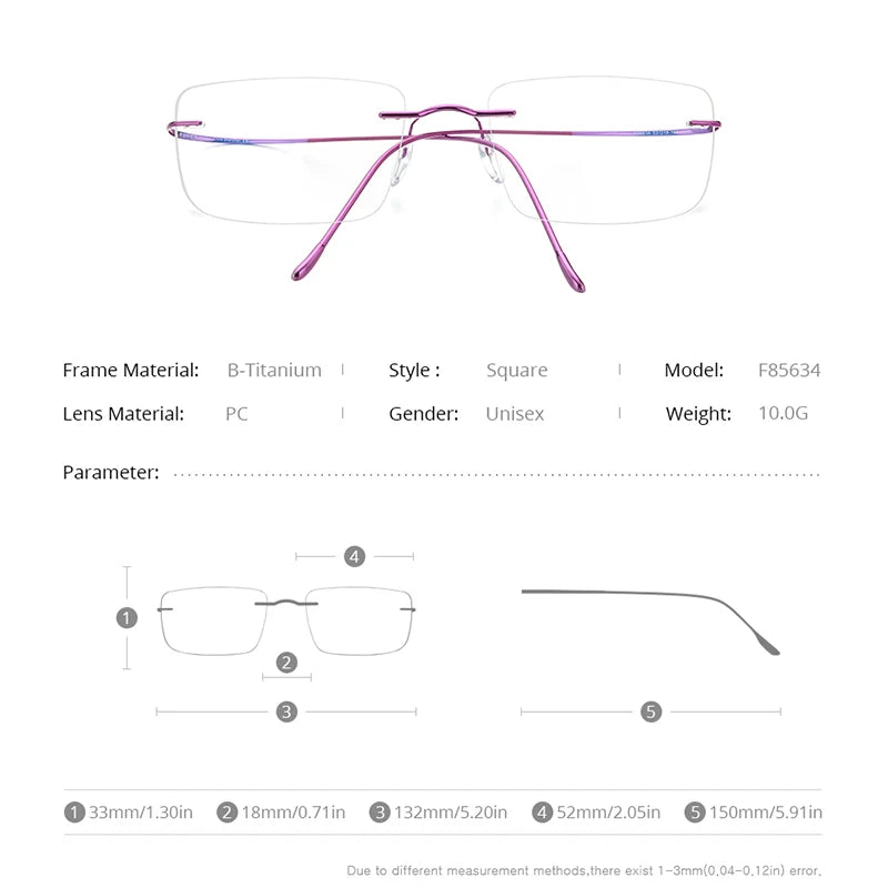 FONEX B Titanium Glasses Frame Men New Brand Design Rimless Square Eyeglasses Frameless Women Ultralight Japanese Eyewear 85634