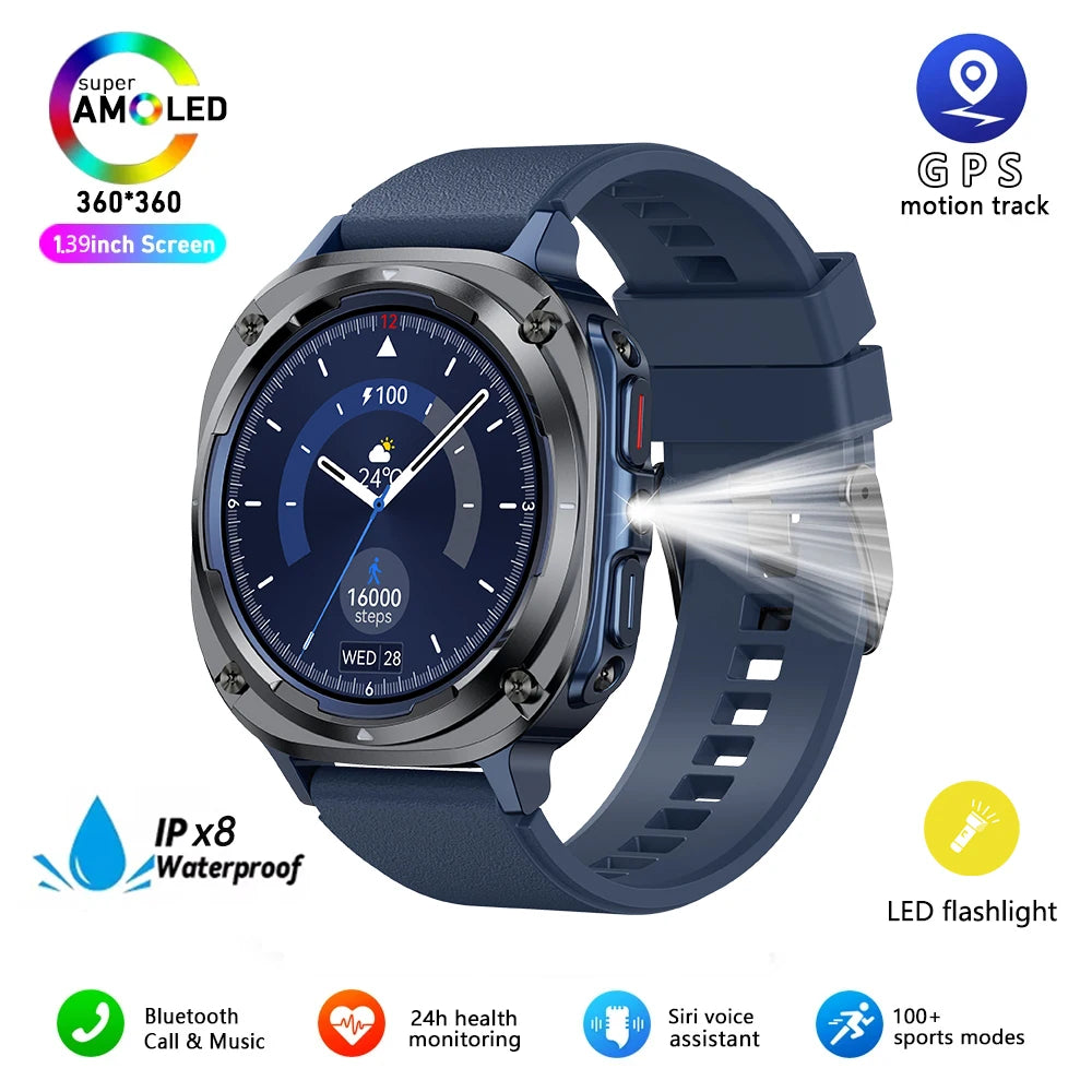 2025 New Watch 7 Ultra Men Smart Watch GPS Heart Rate Blood Oxygen Monitoring AMOLED Voice Call IPX8 LED Flashlight Smartwatch