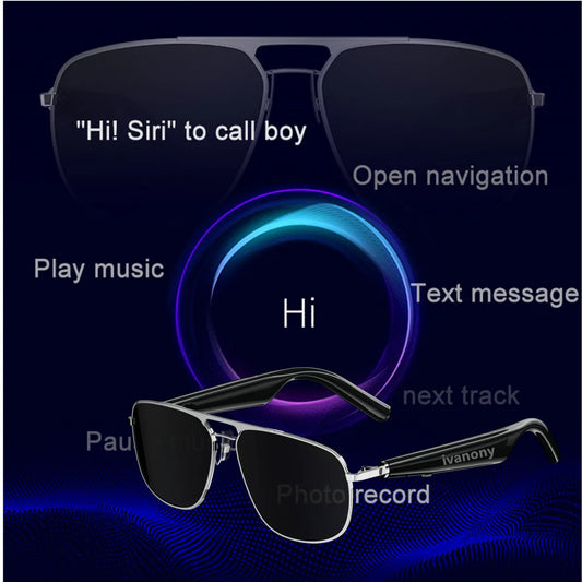 AI Smart Glasses Double Frame Translate Language Receive Call Voice Assistant Listen Music Remote Camera Noise Cancel Sunglasses