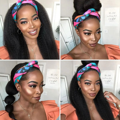 Synthetic Yaki Straight Hair Headband Wig Kinky Straight Headband Wigs for Women Long Machine Made None Lace Front Wig