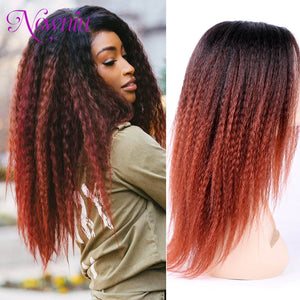 Ombre Synthetic Wig For Women Medium Part Women Kinky Curly Afro Hair Wigs Yaki Straight Wigs  Black Natural Female Wigs cosplay