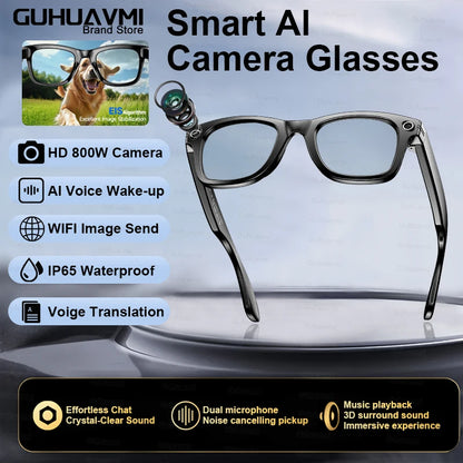 New 800W Camera Glasses Men Color-Changing AI Smart Translation Glasses Photo Video Recording Waterproof Call Smart Sunglasses
