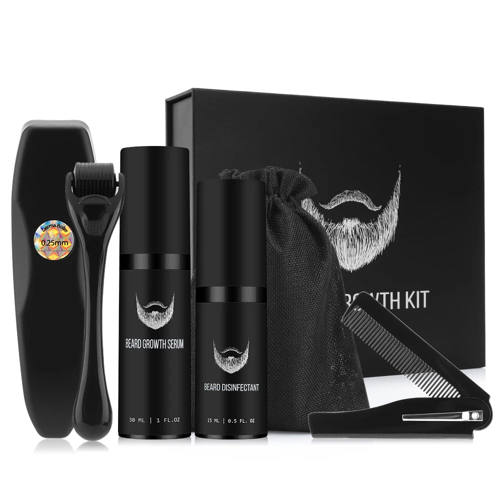 1Set Men Beard Grooming Kit Mustache Beard Hair Growth Oil Styling Tool Beard Essential Balm Comb Moisturize Wax Scissor