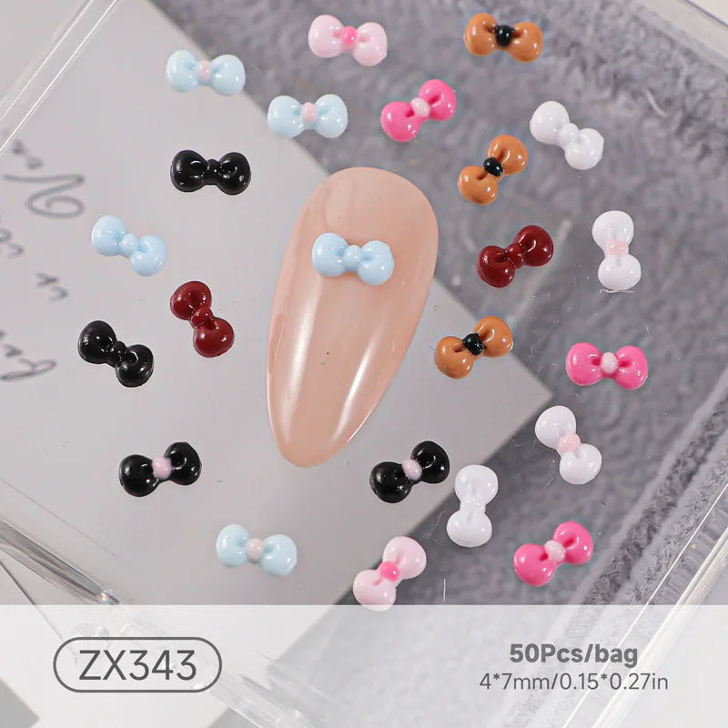 50PCS 3D Nail Art Bow Charms Supplies Kawaii Accessories Resin Parts For Manicure Decor Nails Decoration Design Material Tool