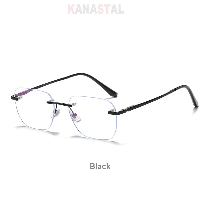 Men Rimless Prescription Glasses Reading Myopia Optical Lenses Eyewear Women Blue Light Blocking Titanium Metal Eyeglasses Frame