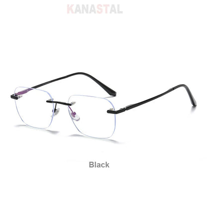 Men Rimless Prescription Glasses Reading Myopia Optical Lenses Eyewear Women Blue Light Blocking Titanium Metal Eyeglasses Frame