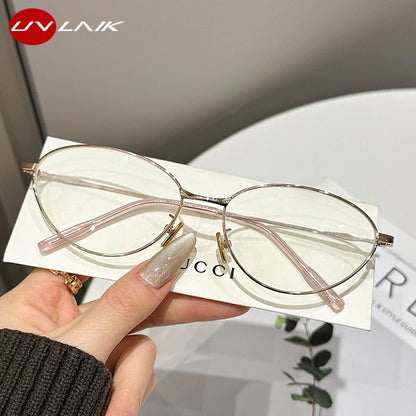 New Fashion Glasses Frame Men Women Ultralight Ellipse Metal Frame Anti Blue Light Transparent Lens Optical Eyeglasses