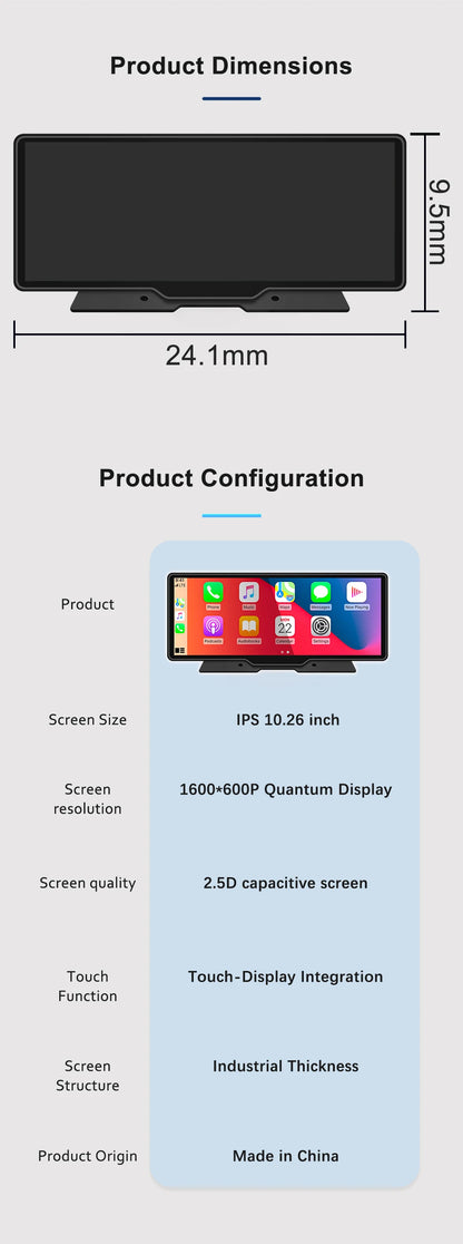 10.26 Inch Car Mirror Radio Multimedia Video Player Universal Wireless Carplay 5G Wifi BT High-performance CPU HDR QLED Screen