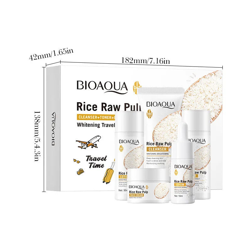 5pcs BIOAOUA Rice Raw Whitening Set Brighten Hydrating Moisturize Soothing Facial Cleanser+toner+essence+lotion+cream Skincare