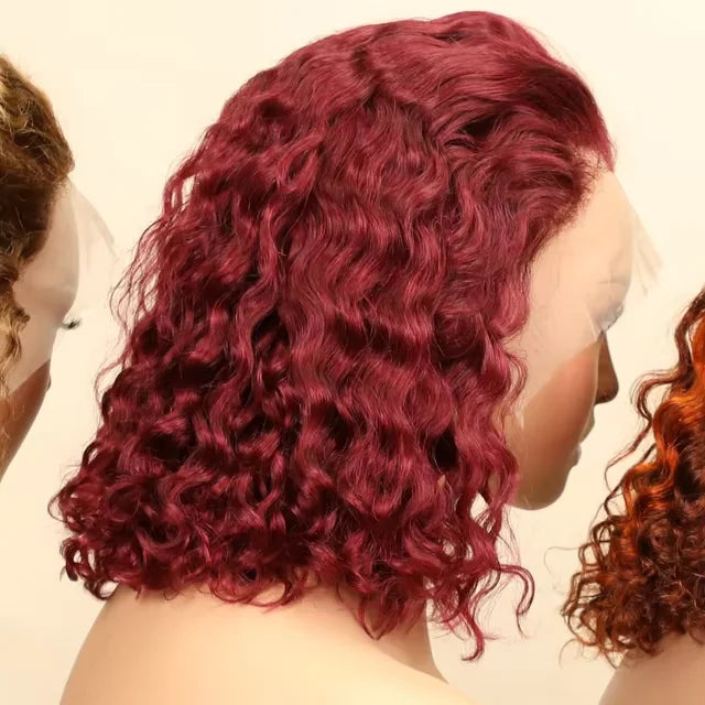 13X4 Bob Hot Selling colors 200% Water Wave Black Lace Frontal Human Hair Wig 99J Burgundy 4/350 4/27 Transparent Bob Front Wig