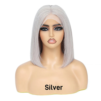 Pink Short Bob Wig Human Hair HD Lace Front Wigs Straight Ombre Honey Blonde Red Pink Silver 13X4 Cut Lace Frontal Wig
