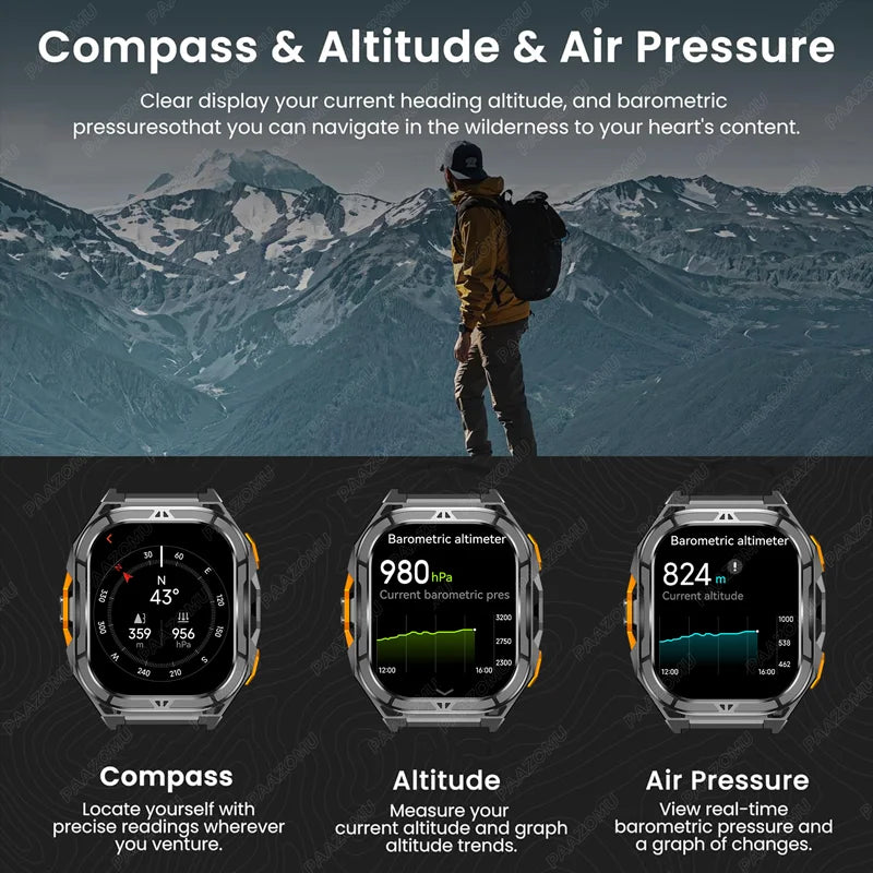 2025 New GPS Smart Watch Men 1.96-inch HD AMOLED Screen Compass Bluetooth Call 5ATM Waterproof Sport Smart Watch for Android iOS