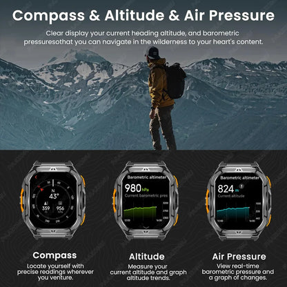 2025 New GPS Smart Watch Men 1.96-inch HD AMOLED Screen Compass Bluetooth Call 5ATM Waterproof Sport Smart Watch for Android iOS