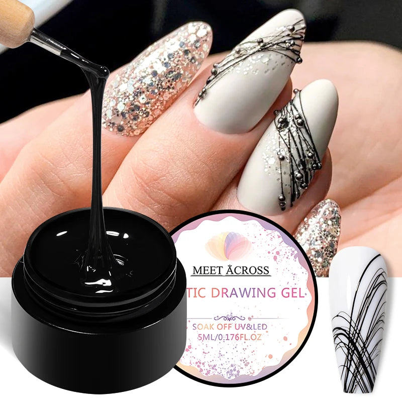 Spider Wire Drawing Gel Nail Polish Black White Spider Web Gel Nail Art Design Painting Liner Gel Semi Permanent Nails Varnish