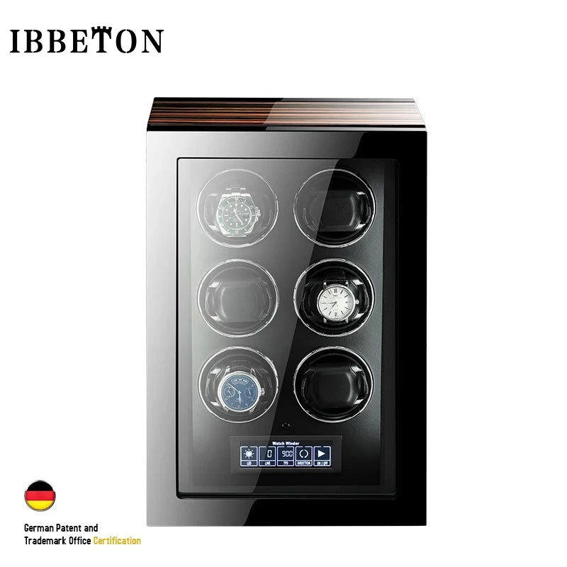 IBBETON High Quality Watch Winder for 2 4 6 9 Slot Automatic Watches with Mabuchi Motor LCD Touch Screen Wooden Watch Safe Box