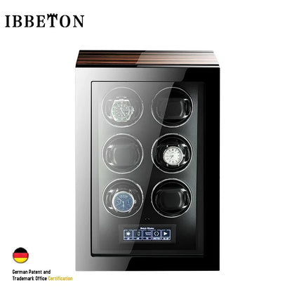 IBBETON High Quality Watch Winder for 2 4 6 9 Slot Automatic Watches with Mabuchi Motor LCD Touch Screen Wooden Watch Safe Box