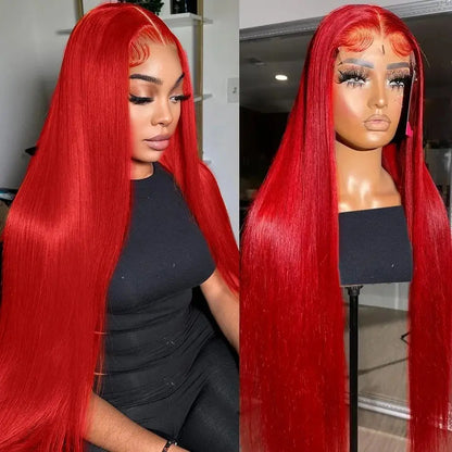 30 36 40 Inch 13x4 13x6 Straight Lace Frontal Wigs Hot Red Front Human Hair Wig 4x4 5X5 Closure Wig Pre Plucked For Women