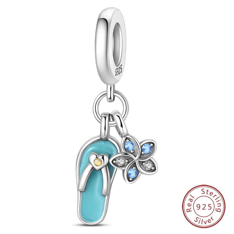 925 Sterling Silver Blue Purple Butterfly Perfume Bottle Starry Sky Hot Air Balloon Charms Beads Fit DIY S925 Bracelets Jewelry