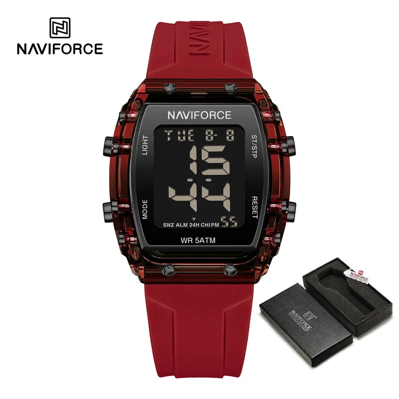 NAVIFORCE Watches for Woman LCD Digital Movement Female Clock Fashion 50m Waterproof Silicone Band Sport Electronic Wristwatches