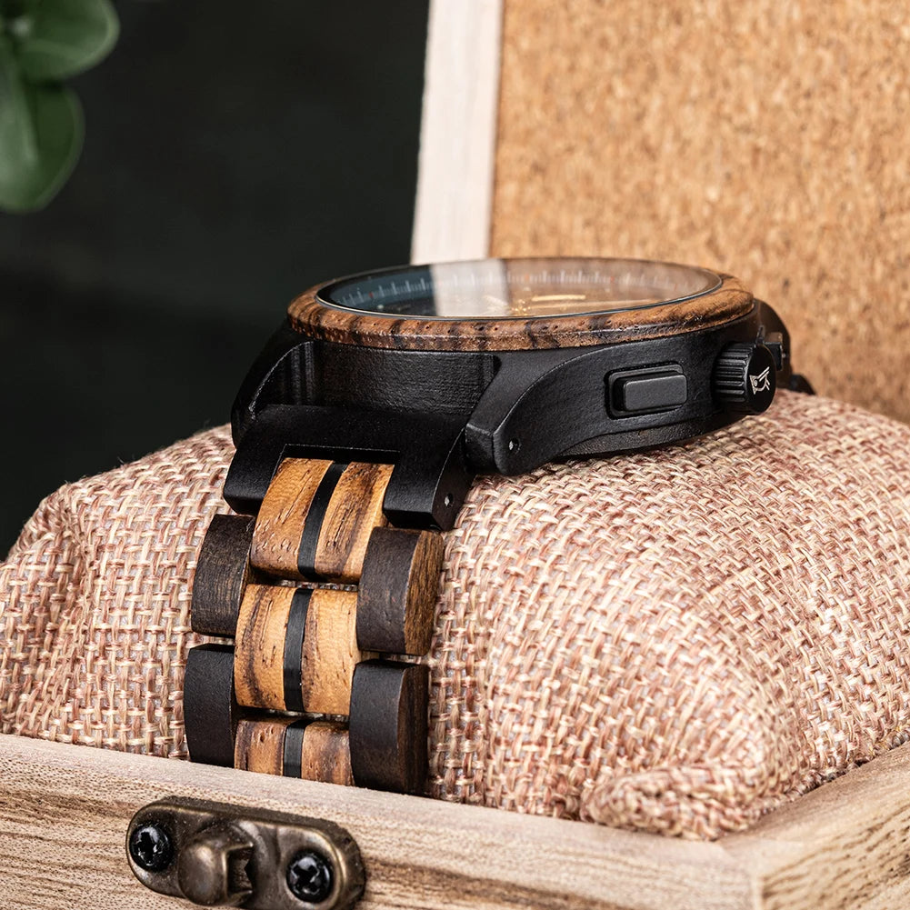 BOBO BIRD Men Watches 44mm Luxury Quartz Watch Lightweight Wooden Case and Straps Watches for Casual Support Customize Gift Box