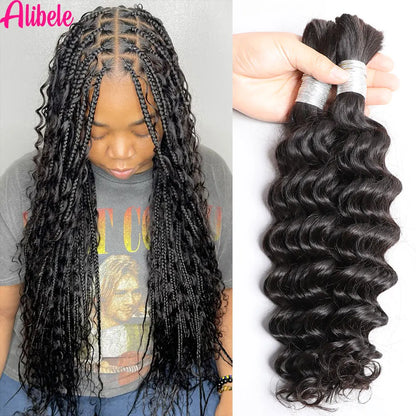 Alibele Hair Bulk Hair For Braiding 100% Real Human Hair Deep Curly Hair For Boho Braids 12A Grade Hair 95g-105g Natural Color