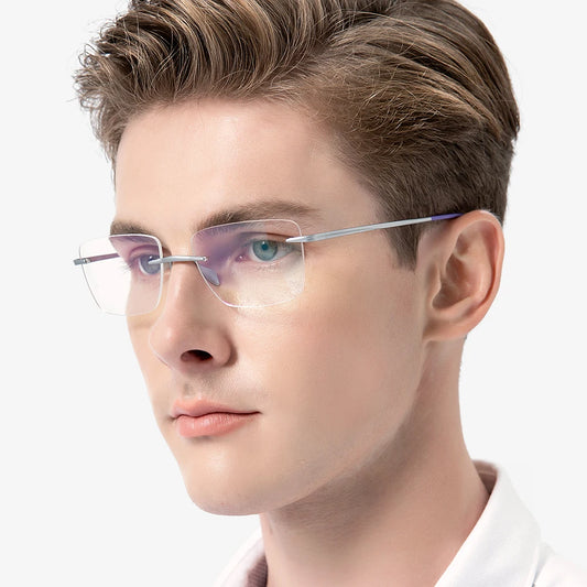 FONEX Pure Titanium Glasses Frame Men Brand Design Rimless Square Eyeglasses Women Frameless Japanese Ultralight Eyewear 8557