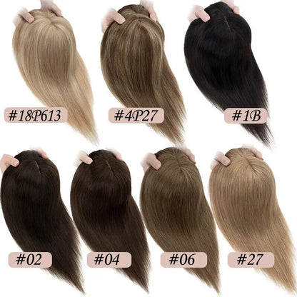 Women Toupee Silk Base Topper Clip In Real Human Hair Wigs Hairpiece With Bangs Straight Hair Toppers For Women Hair Extensions