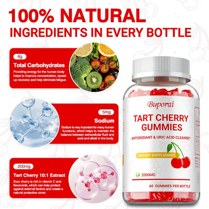Tart Cherry Gummies - Promote Uric Acid Cleanse, Support Sleep & Joint Health Muscle Repair and Antioxidants