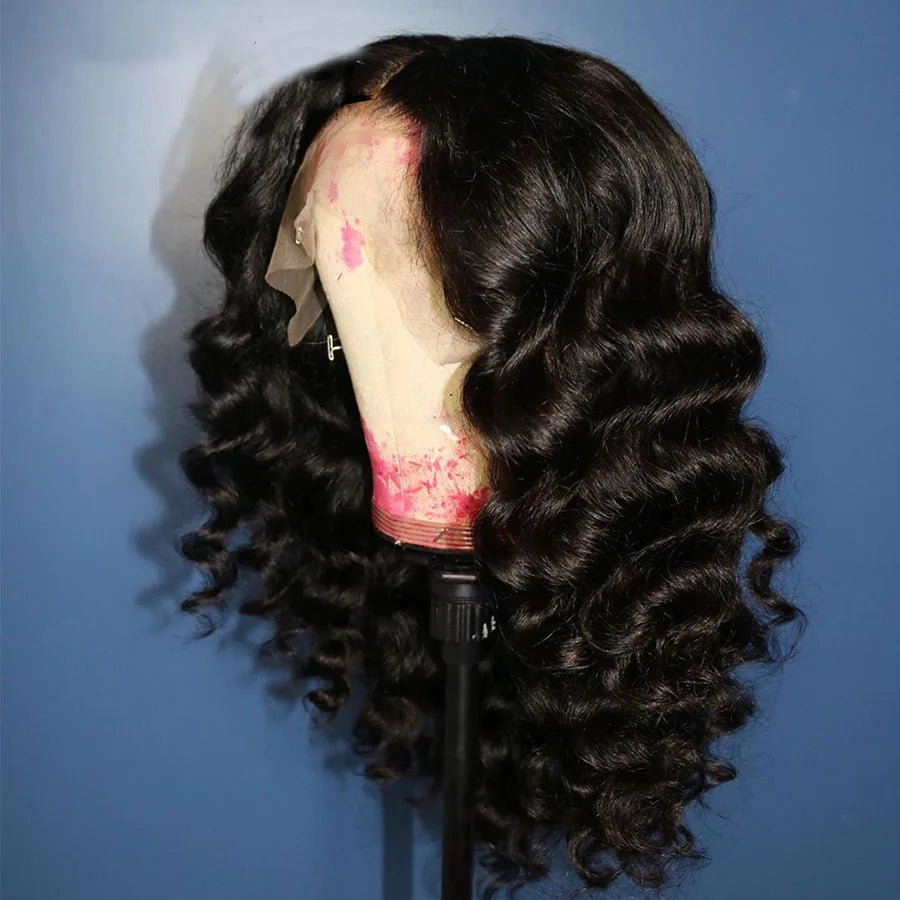 Soft Black Preplucked Soft 26“Long Deep Wave 180Density Lace Front Wig Synthetic For Women Heat Resistant Glueless Daily