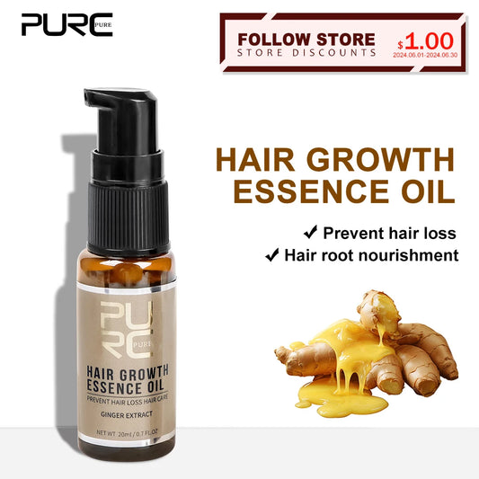 PURC Hair Growth Oil Ginger & Ginseng Essence Nourishing Scalp Treatment Hair Loss Care Products Men Women Grow Hair Oils 20ml